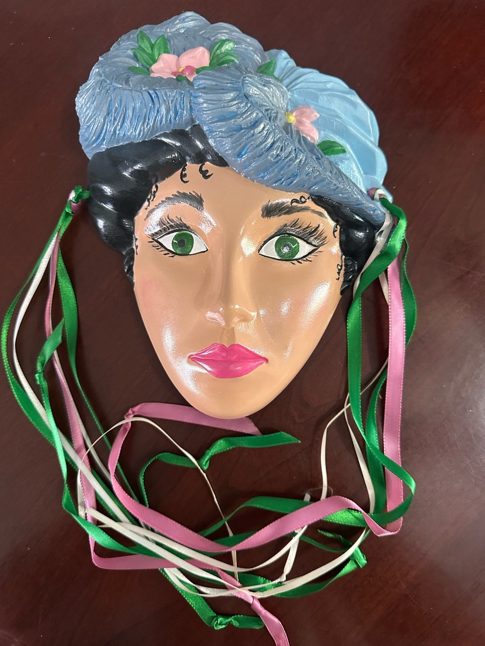 Decorative Vintage ceramic glamor girl mask wall hanging 1980s art deco